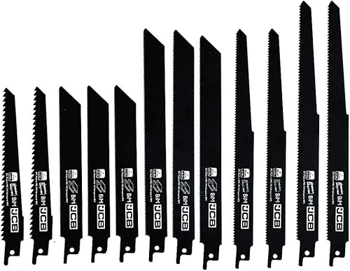 JCB - Juego de hojas de sierra recíproca de 12 piezas  Corte grueso en varios materiales, compatible con otras marcas, estuche duradero para