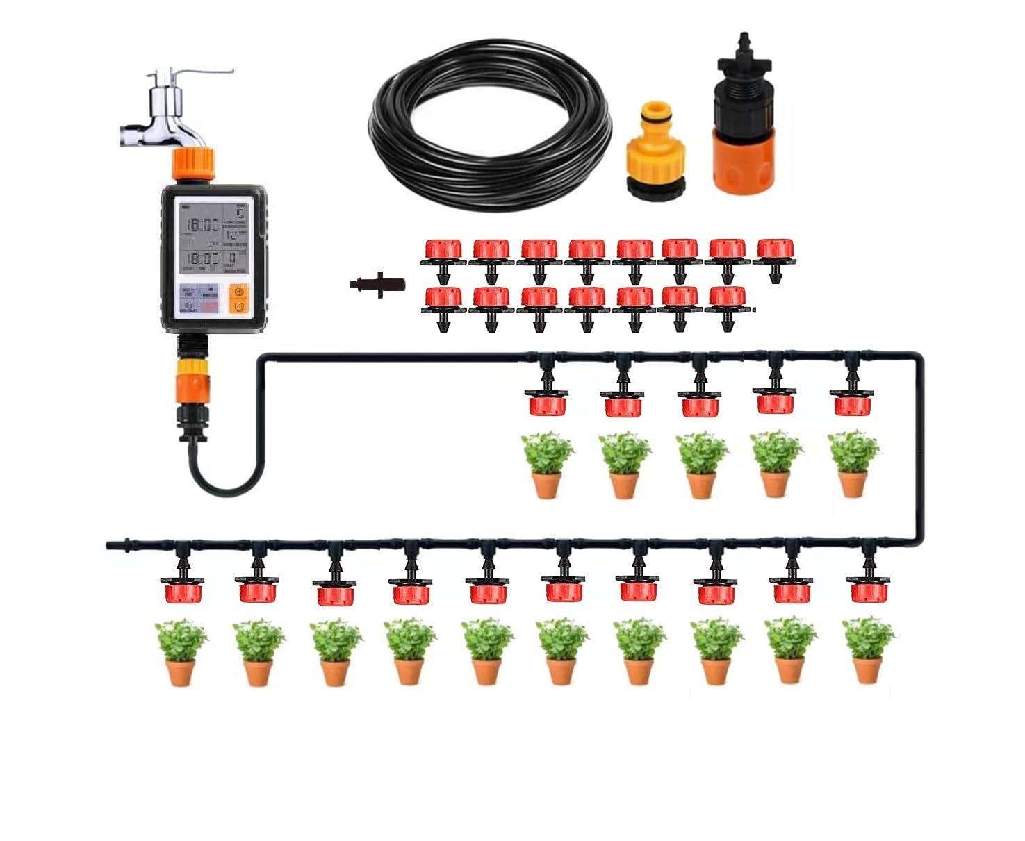 JERN Micro Drip Irrigation System Plant Self Automatic Watering Timer Garden Hose Kits With Adjustable Dripper (5M Hose Drip System with Digital Timer) (B07QJ5VJBB) Amazon Price History, Amazon Price Tracker