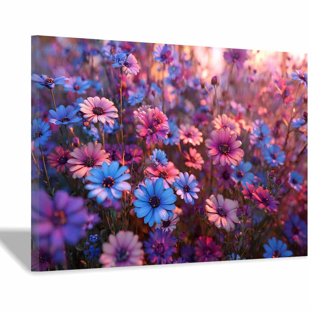 ZAMAEIU Nature Landscape Canvas Wall Art Flowers fields clusters posters picture, Modern Wall Decor, for Bedroom, Office, Living Room, Corridor, classroom(pink)-50x70cm Framed