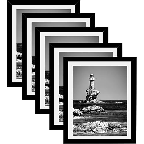 8.5x11 Picture Frame Set of 5, Display Pictures 6x8 with Mat or 8.5x11 Without Mat, Wall Gallery Photo Frames or Tabletop Display