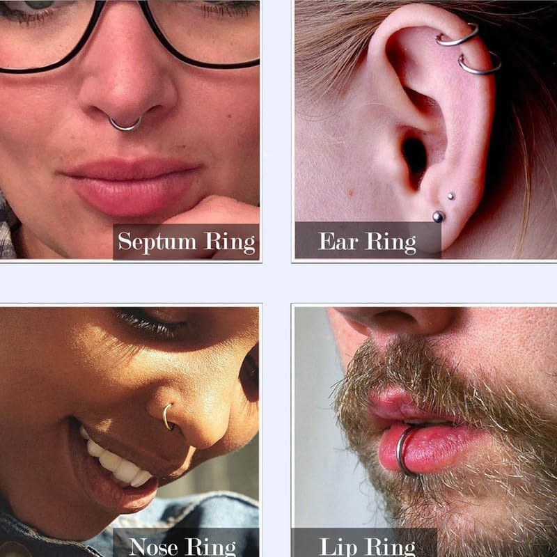 Titanium Nose Rings 20G 18G 16G Nose Rings Hoops Septum Clicker Hinged Segment Ring Cartilage Helix Tragus Conch Daith Rook Hoop Earring, Diameter 5mm to 12mm Silver-Gold-Rose Gold-Black Hoop Ring - Image 8