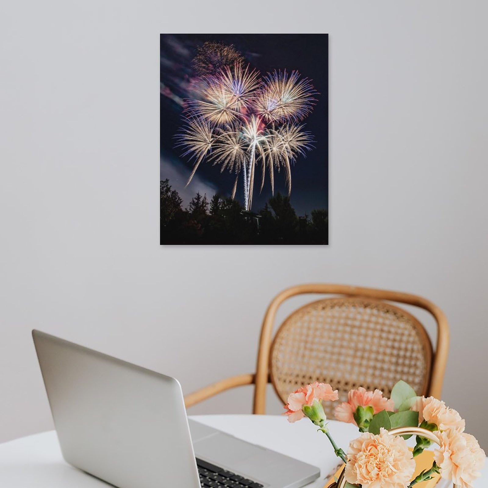 Amazon.co.jp: 絵画 夜の公園で花火が上がるインテリア 絵画 花火大会