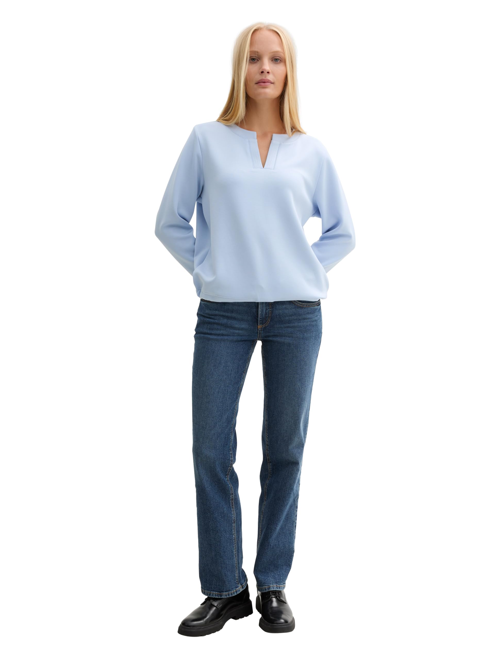 Tom Tailor Damen 1044956 Plussize Sweatshirt mit V-Ausschnitt