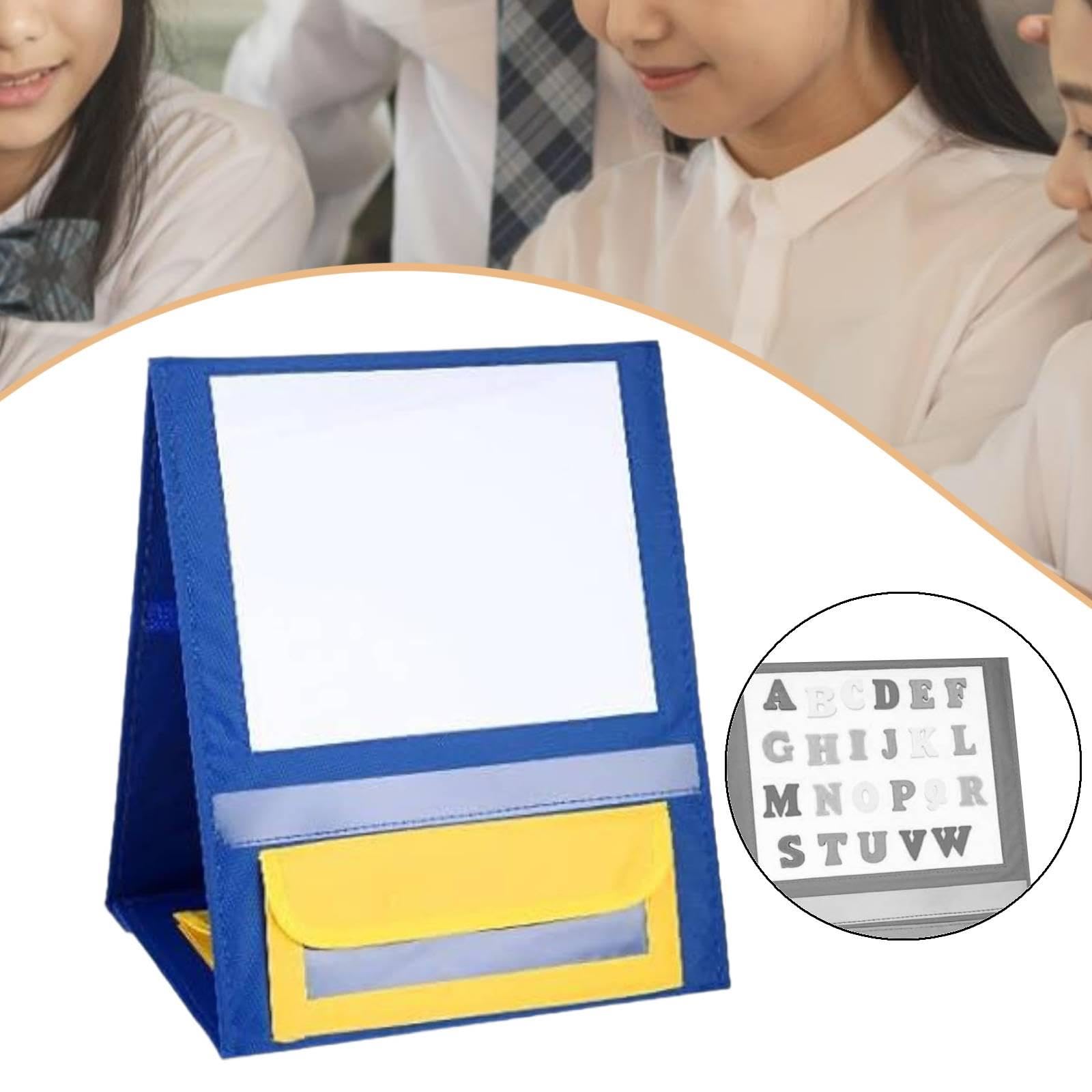 Lavagna Da Tavolo con Due Lati Cancellabili Espositore Pieghevole Portapenne E Tabellone Tascabile in Tessuto Oxford Supporto Educativo per Bambini Ad, Blu