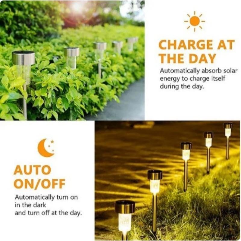 Image of Pack 10 Best Solar Landscap Light Garden Lights Waterproof, Stainless Steel LED Landscape Lighting Outdoor Solar Lights for Yard, Pathway, Walkway, Patio, Lawn (Warm Yellow)