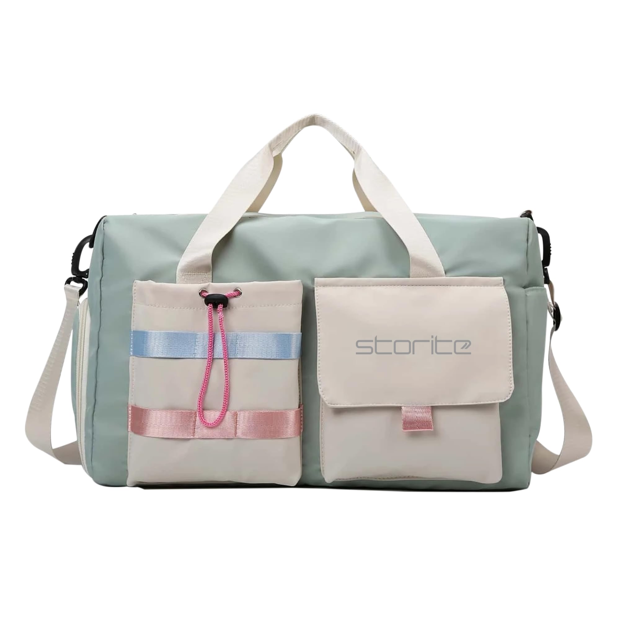 Nylon 44 cms Imported Travel Duffle Bag Multi- Pocket Sports Shoulder Bag for Women with Wet Pocket & Shoe Compartment Weekender Overnight Travel Luggage Bag (Pista Green -44cmX31cmX17cm)