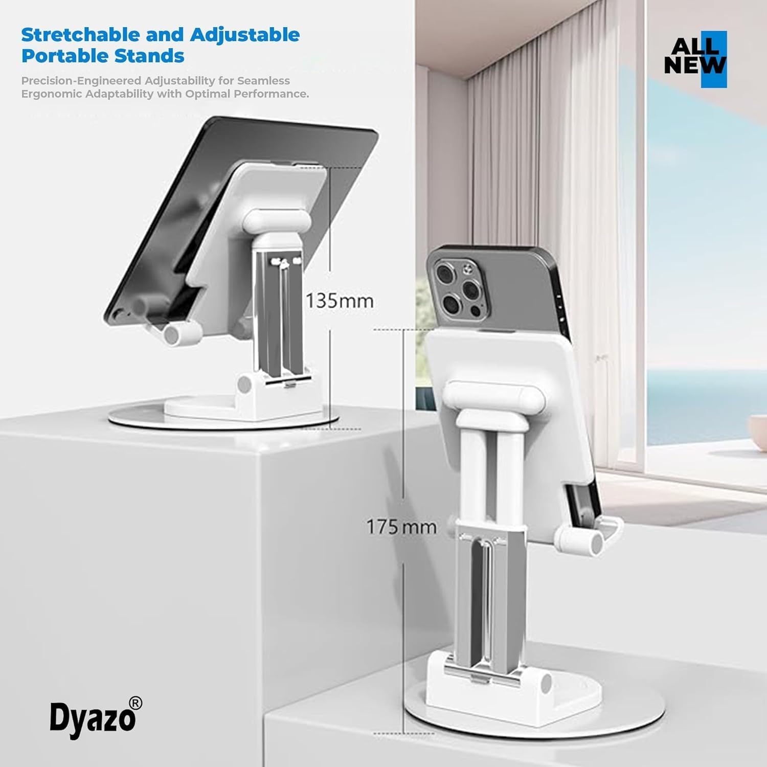 Dyazo Foldable Tablet Stand | Holder Compatible for Desk Compatible for Samsung Galaxy Tabs, iPad All Other Tablets Up to 12.9 inch with 360 Degree Rotation (White) 1