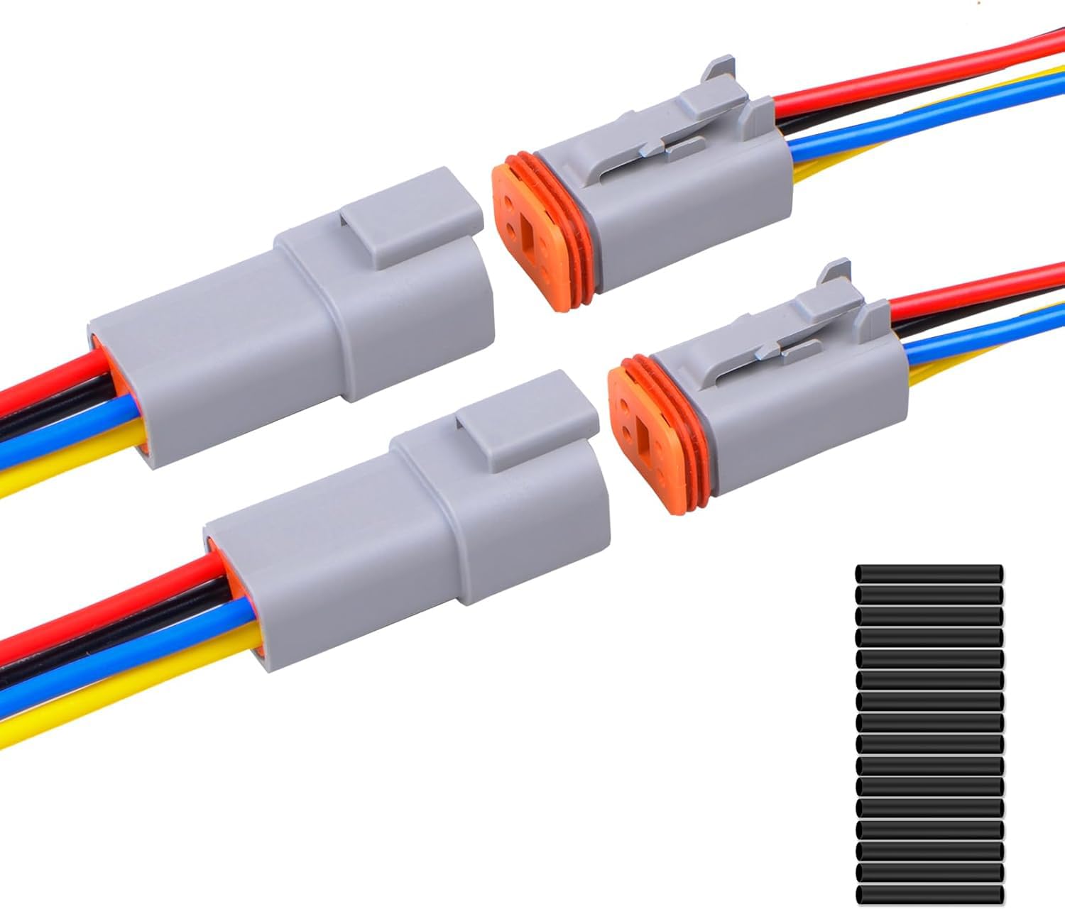 Exqutoo 2Pack 4-Pin Waterproof DT Connector Male and Female Wire Connectors with 16AWG 105℃ 600V Wires and Heat Shrink Tubes, Applicable for Automotive Electrical Connections