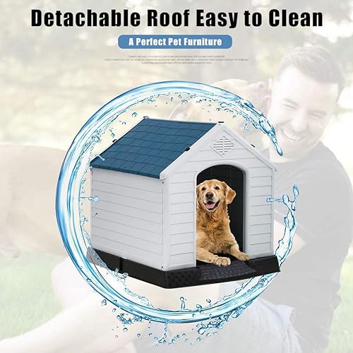 Miniatura 5 de Casa para perros, casa extra grande para perros pequeños, medianos y grandes, impermeable, de plástico, duradero, para interiores y exteriores,