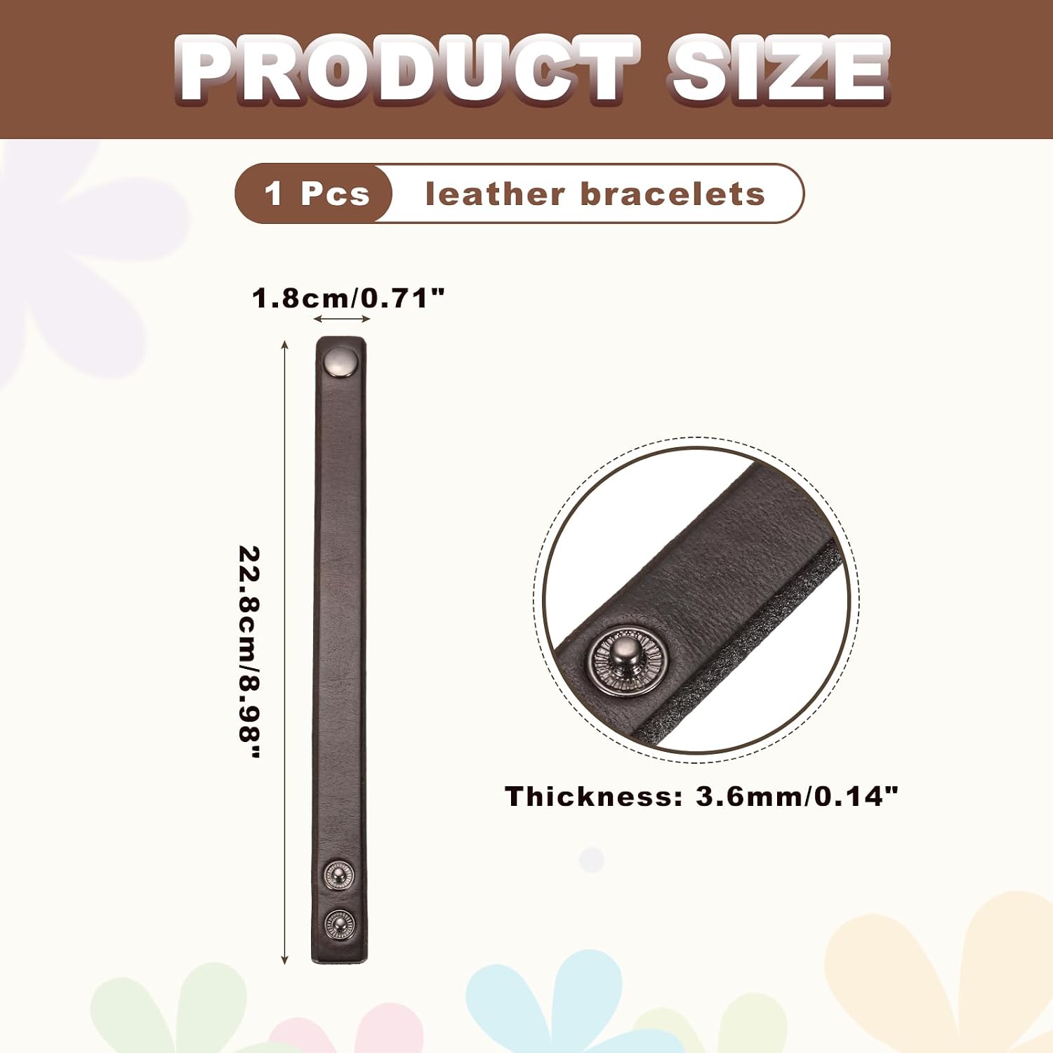 MECCANIXITY Plain Leather Bracelets Buckle Leather Snap Bracelets Adjustable Blank Wrist Cuffs DIY Craft Wristbands for Men Women Jewelry Making, Dark Brown