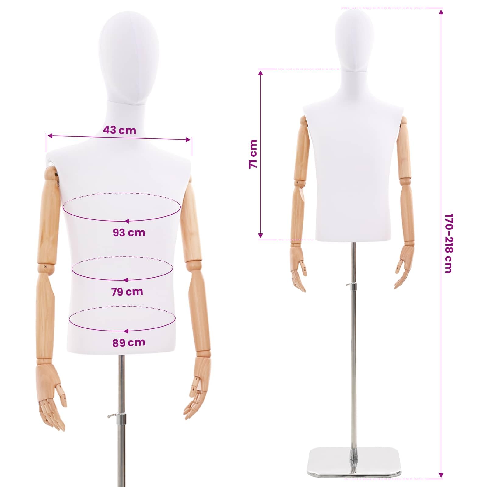 vidaXL Verstellbarer Mannequin 170-218 cm mit Standfuß Männlich PP