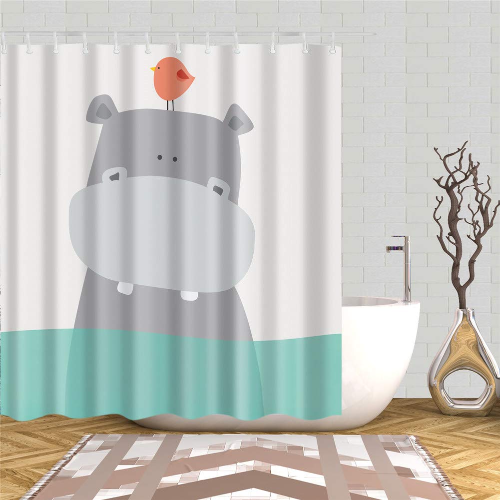 Meiju Hippopotamus Shower Curtains Mould Proof Resistant Washable Bath Curtain For Bathroom With 12Pcs Hooks Anti-Mold Polyester Fabric Home Decor (,120X180cm)