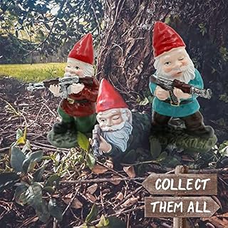 HNHMT 3Pcs Garden Gnomes, Army Garden Gnome,Gnome with Guns, Outdoor Garden Statues, Gnomes Garden Military Decorations,Desktop Indoor Outdoor Lawn Yard Decorations