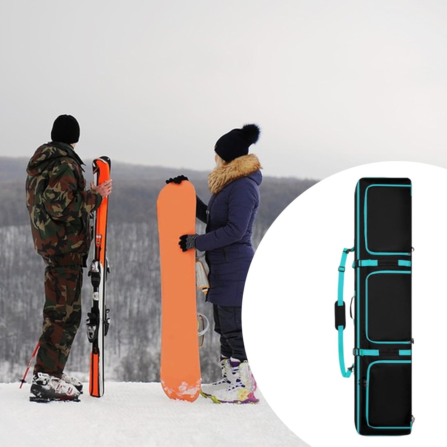 Rolling Ski Bag Snowboard Bag for Air Travel Storage Case with Strap, with Wheels for Winter Sports, Blue
