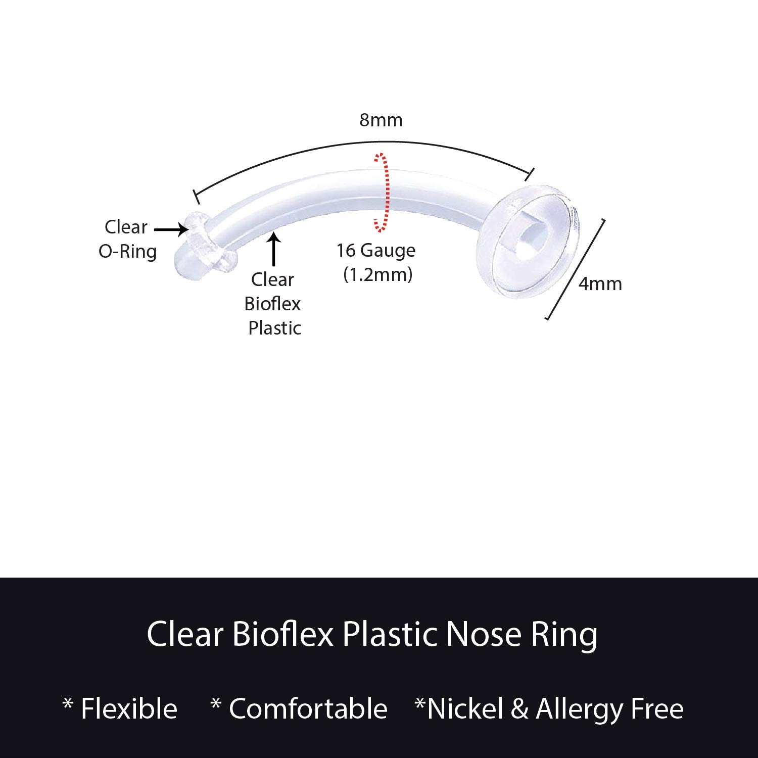 BodyJ4You 5PC Piercing Retainer Clear Bioflex Plastic 14G 16G 18G Nose