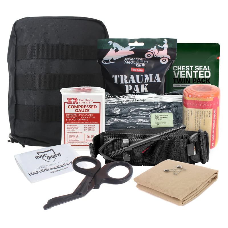 Premium IFAK Trauma First Aid Kit - Military Combat Tactical Molle - Active Shooter Kit with Vented Chest Seal, Emergency Bleeding Control - Black