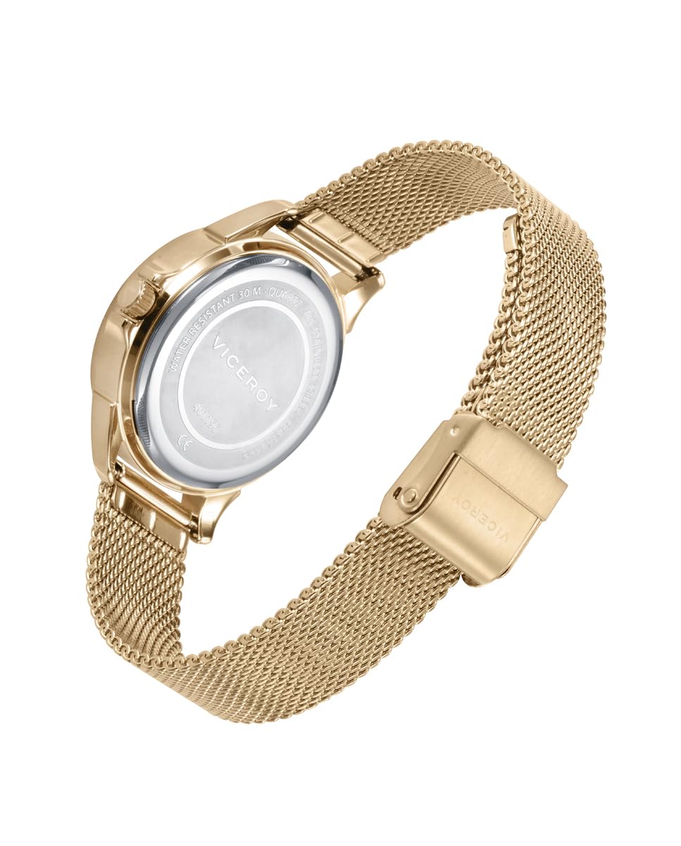 Viceroy Reloj Analógico Mujer de Acero Inoxidable - 33 mm - Movimiento de Cuarzo - Esfera Plateada - Recubrimiento Iónico Dorado - Resistente al Agua 3 ATM - Colección Chic – 401196-97