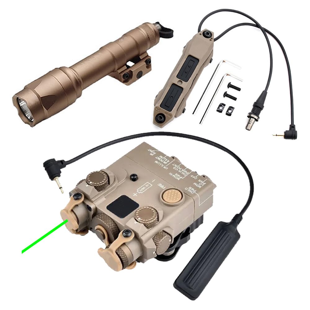 Nylon DL-A2 Box Aiming Laser Sights(with Green Laser+IR Laser+Flashlight&Mount),& M600C Strong LED Flashlight,& Modular Dual Wire Remote Pressure Switch(SF+2.5 Plug) Combo,Tan