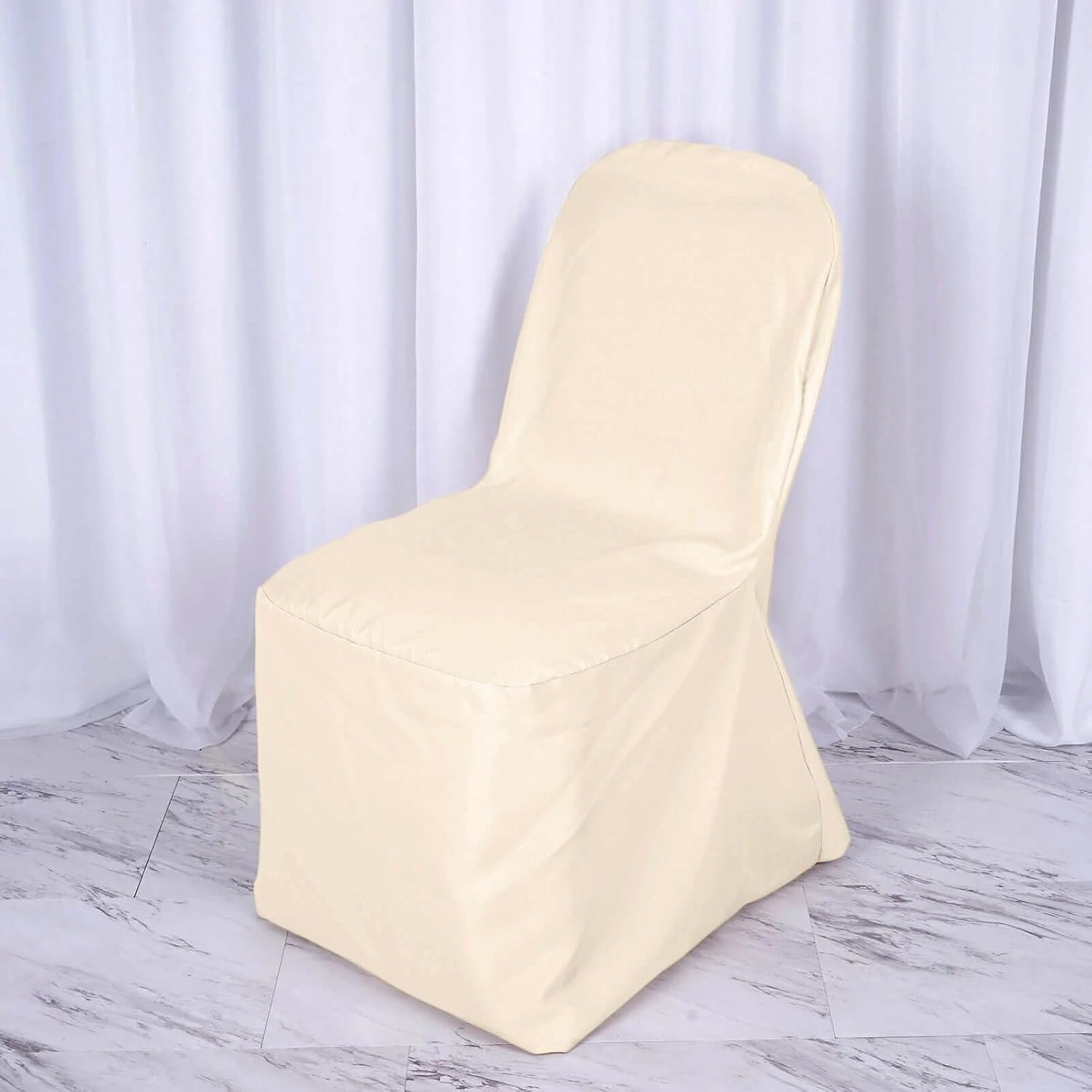 Efavormart Round Top Beige Polyester Banquet Chair Covers Linen Dinning Chair slipcover for Wedding Party Event Catering