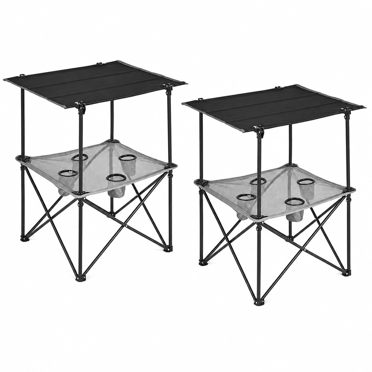 SUNNYFEEL 2-Tier Folding Camping Table- Collapsible Portable Beach Table with 4 Cup Holders &amp; Carry Bags, Outdoor Picnic Table for Outdoor Excursion Picnic, 110 LBS Capacity, Portable, Black 2PC