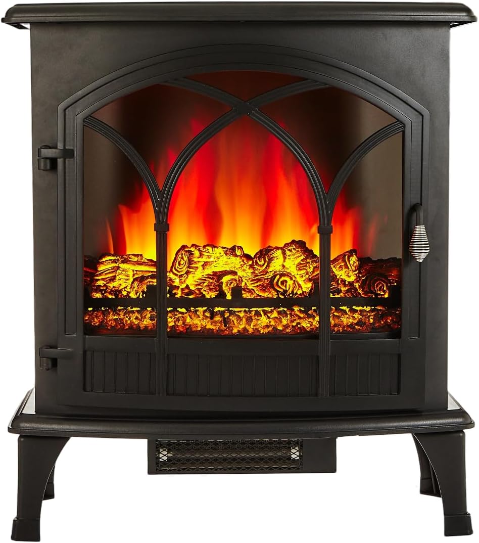 MEGAWISE 3D Flame Electric Fireplace Stove,1400W with Remote Control, Atmospheric Centerpiece with Realistic Dancing Flames for Home Decor, Portable Indoor Fireplace for Bedroom & Office