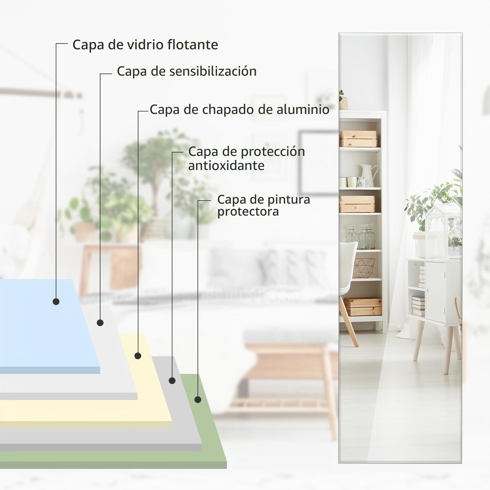 GOPLUS espejo de Pared Cuerpo Entero 110 cm x 38 cm, Espejo Rectangular Grande sin Marco, Estilo Moderno, para Salón Dormitorio Baño Vestidor, con Accesorios de Montaje