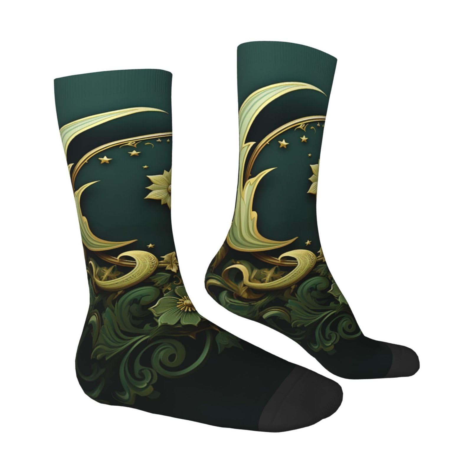 LZQPOEAS Ramadan on green wallpaper Athletic Socks Unisex Cushioned Crew Socks Hiking Running Calf Sock Soft Above Ankle Sock