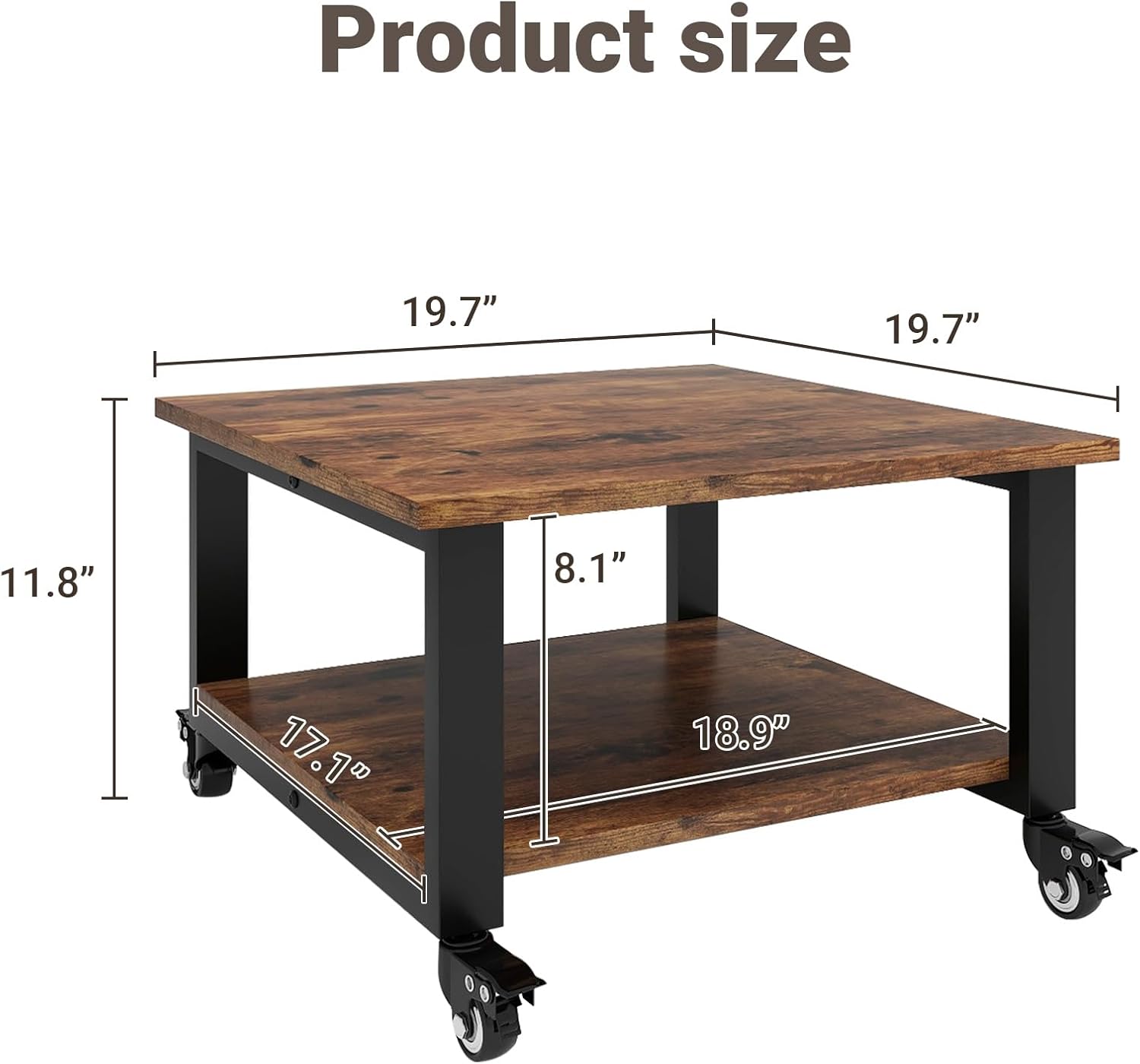 Natwind 2 Tier Laser Printer Stand,19.7''x19.7''x12.6'' Large Printer Table Copier Stand Under Desk,Heavy Duty Rolling Cart with Paper Storage Shelf,Printer Holder on Wheels for Home Office (Retro)