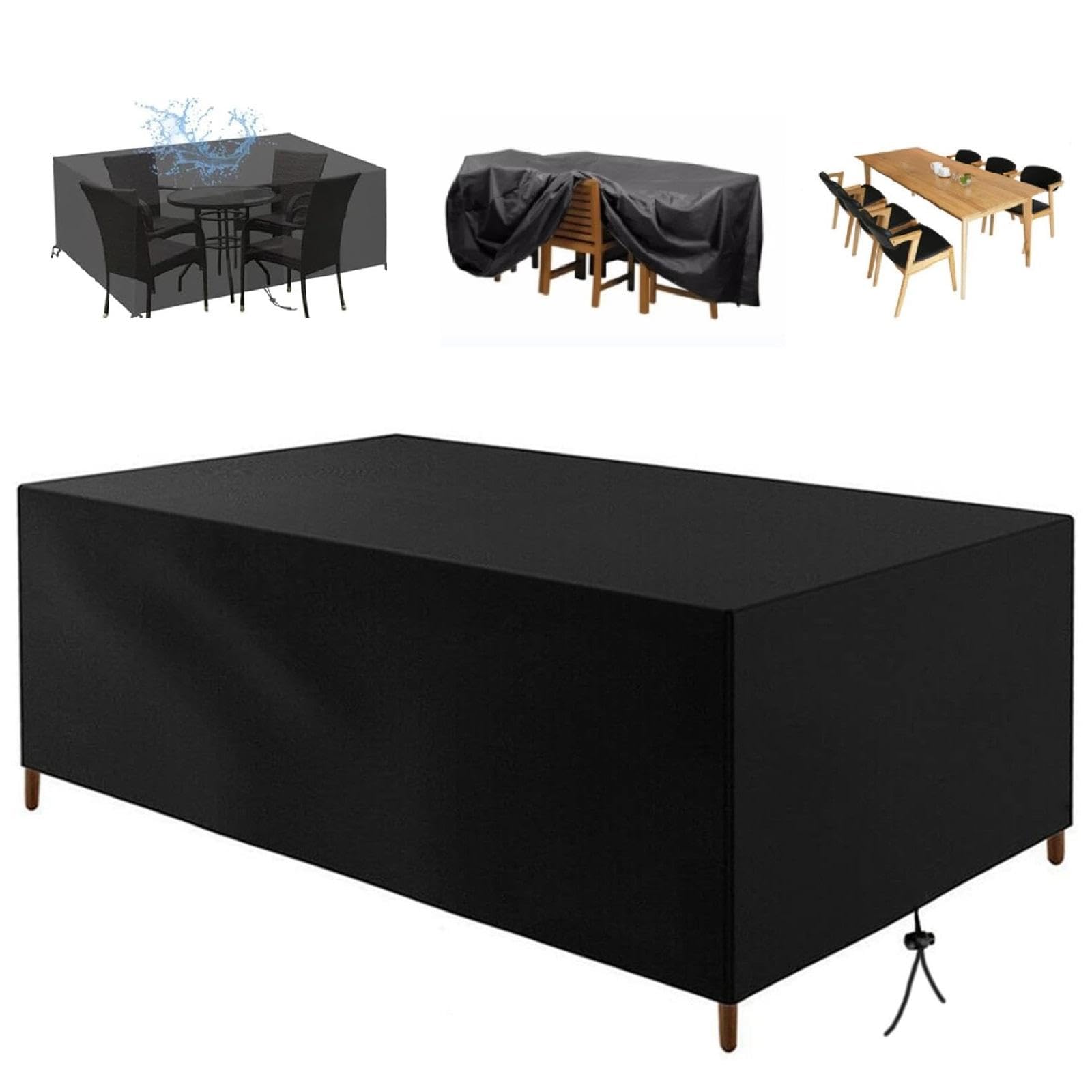 Funda Impermeable,Tela Impermeable Para Exterior,Funda Sillas Jardin,Fundas Para Muebles De Jardín, 405x365x105cm Cuadrado /Rectangular Negro 420D Oxford para Muebles de Exterior sillas mesas