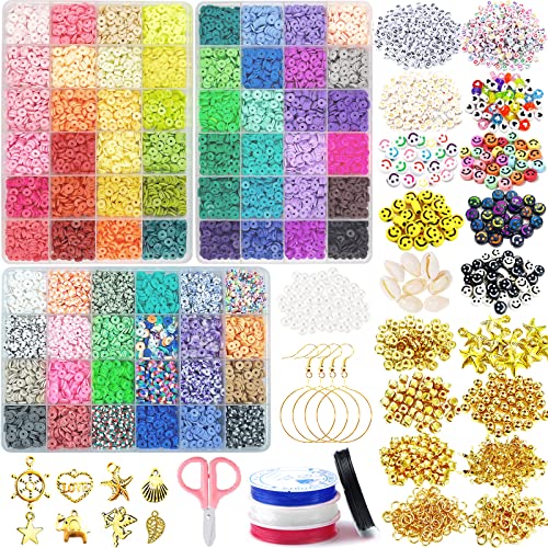 Kit de 12 460 perles en argile polymère pour la fabrication de bracelets, colliers, bijoux avec lettres souriantes et cordes élastiques Cover