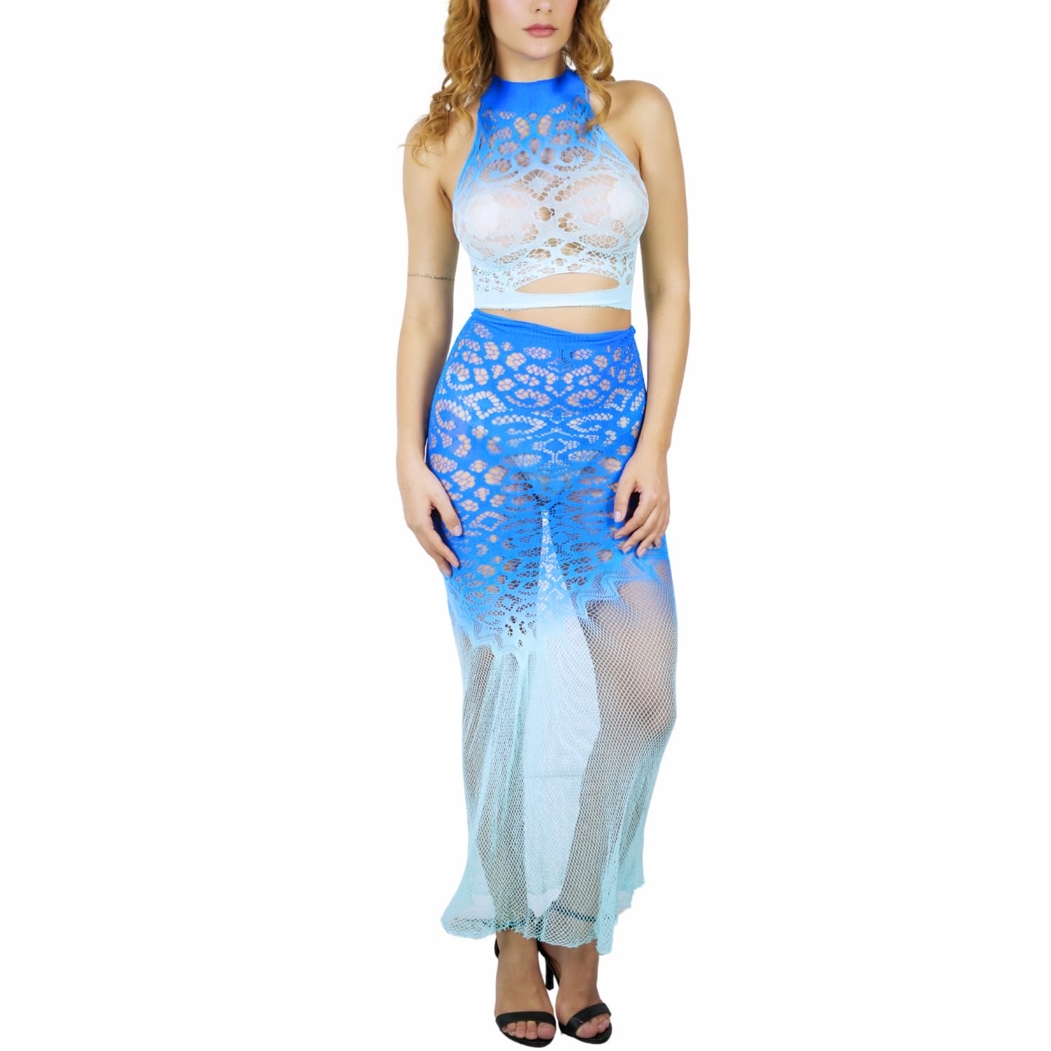 caredone Trendy Ombre Lace Long Lingerie Dress/ 2pcs Lingerie Set/Babydoll/Nightwear Dress-picture-35