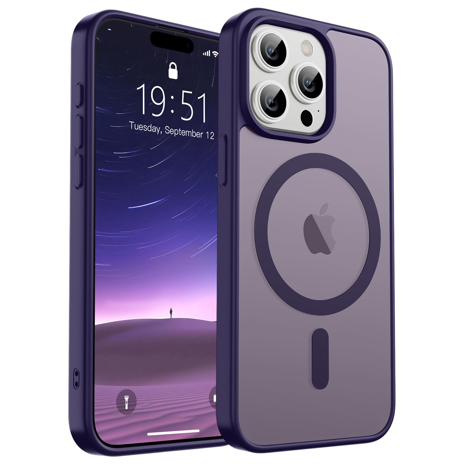 SUPFINE Magnetic for iPhone 15 Pro Max Case (Compatible with MagSafe) (Military Grade Drop Protection) Slim Translucent Matte Shockproof with Anti-Fingerprint Phone Case, Dark Purple