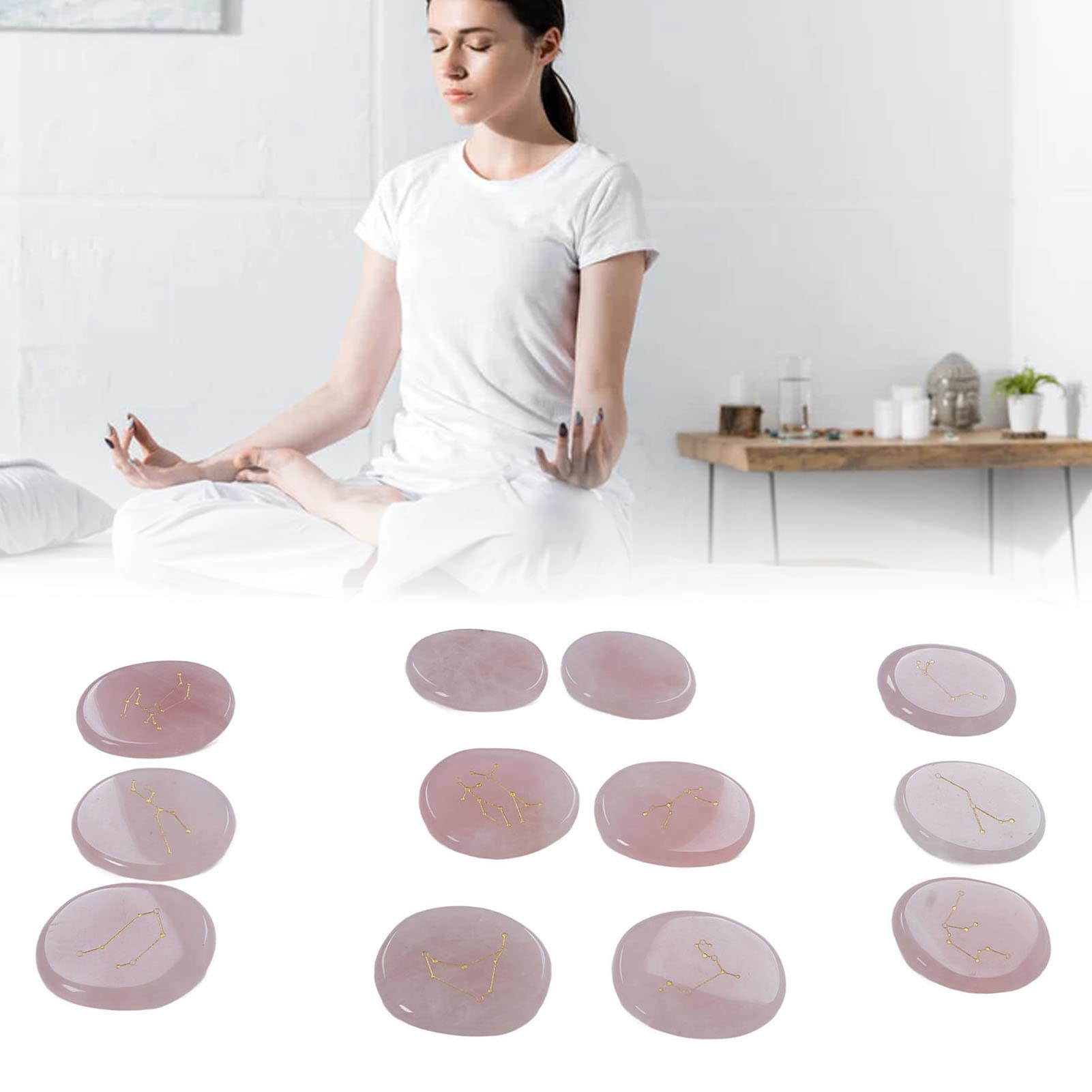 12 Piedras Curativas De Cristal, Piedras De Equilibrio De Reiki, Juego De Cristales Curativos, Decoración De Habitación De Meditación con Piedras Preciosas(Cristales Rosas)