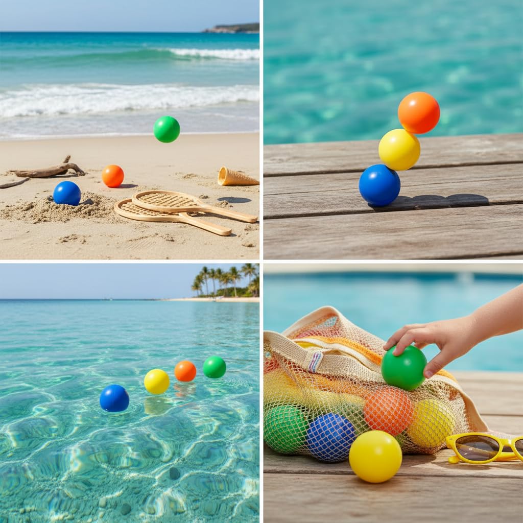 BRILY Balles de plage pour raquettes, multicolore (bleu, orange, jaune, vert), 4 cm, lot de 4
