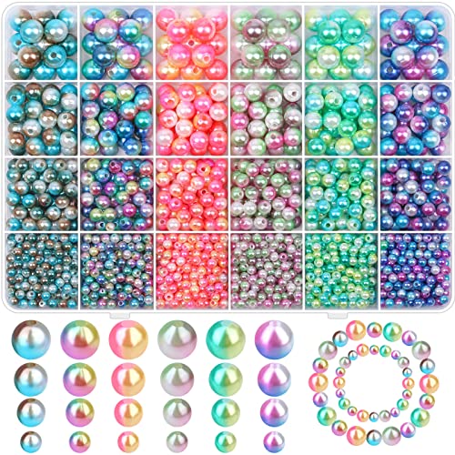 Perlen für die Schmuckherstellung, Caffox, runde Meerjungfrauen-Perlen mit Löchern für die Herstellung von Armbändern, Ohrringen, Halsketten und Bastelarbeiten (verschiedene Größen) Cover