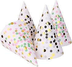 Boieo Party Hats Birthday Cone Hat for Adults Kids Gold Polka Dot Paper with Elastic String 12 pcs