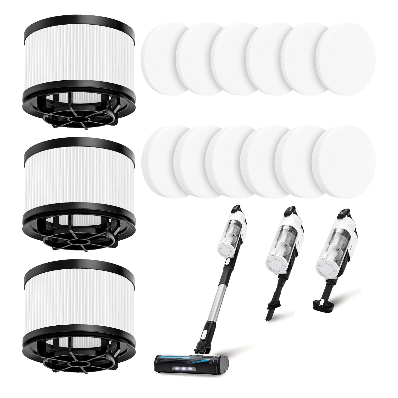 Photo 1 of LVAC-200 Filter Replacement for LEVOIT LVAC-200 / LVAC-300 / LVAC-200 MAX Cordless Stick Vacuum Cleaner, 3 Post-Motor + 6 Pre-Motor Filters, Replace Part # LSV-V201-WUS # LSV-V202F-WUS