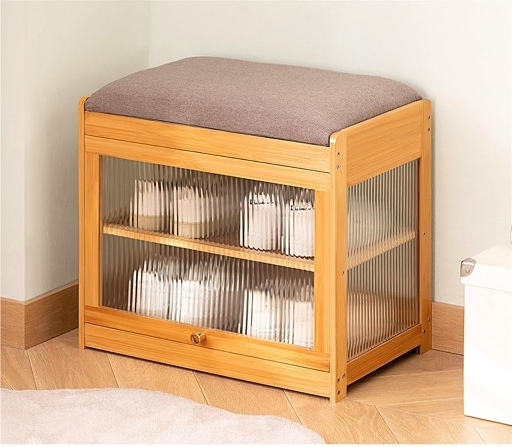 Shoe Storage Cabinet Cabinets Hallway Slim Cupboard Cupboards Hallways Slimline，Bamboo Shoe Rack Stool with Soft Cushion 2-Tier Wooden Storage Bench for Entryway Hallway Shoe Storage Cabinet