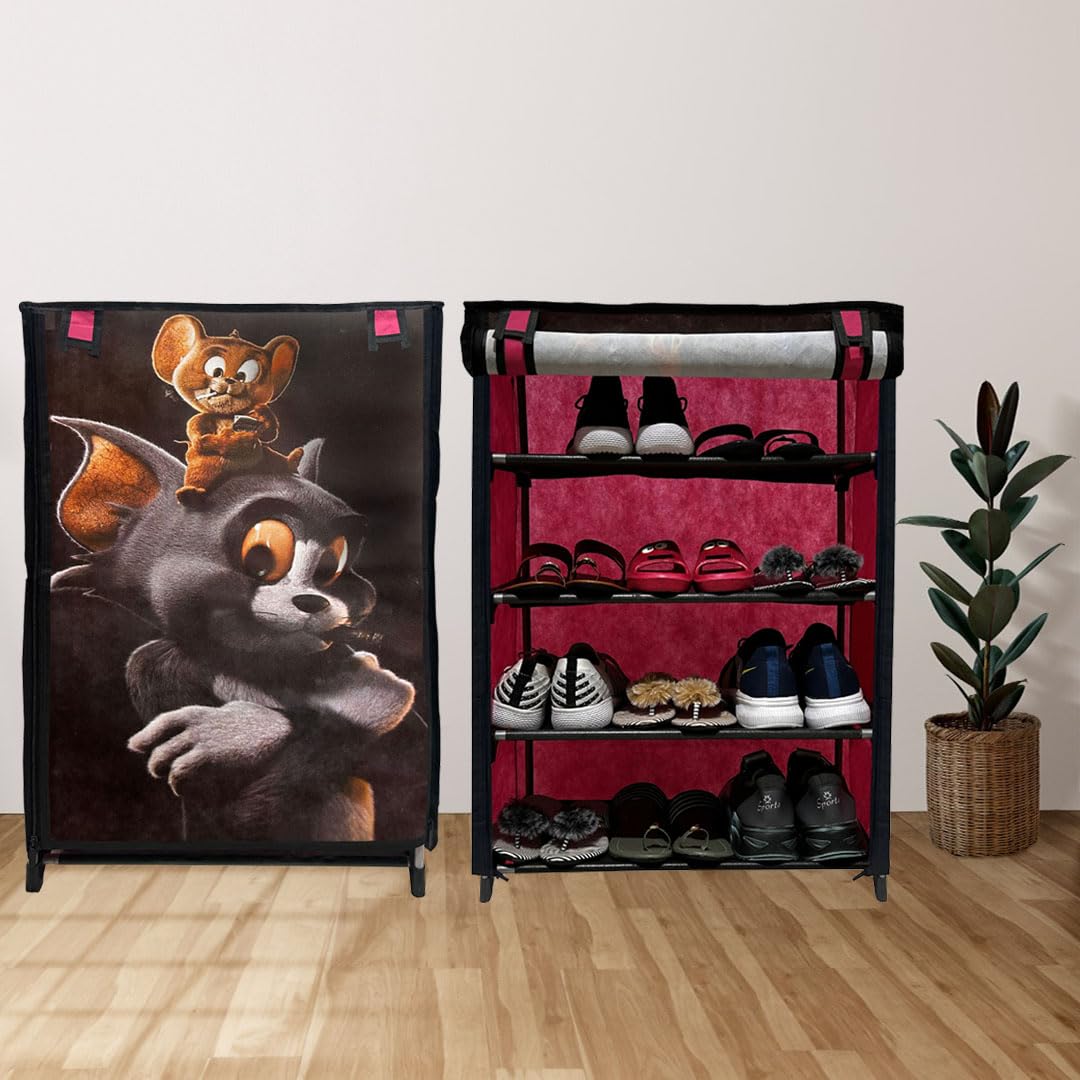 4 Layer Shoe Rack Tool Free Easy Assembled Shoe Rack with Nonwoven Fabric Cover (Metal, Pink)-image-44