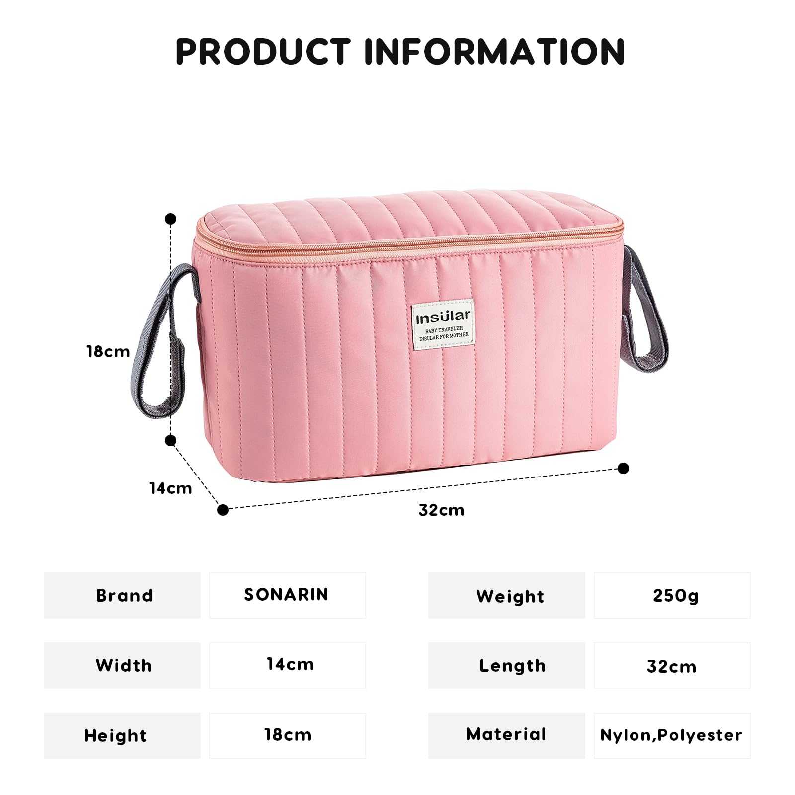 SONARIN Multifunzionale Impermeabile Borsa Organizer per Passeggino,Borsa Passeggino Universale Organizzatore per Passeggino Portatile Leggero Borsa per Carrozzina Borsa Cambio