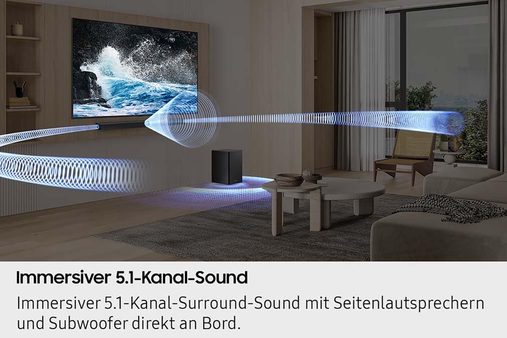 SAMSUNG HW-B760GF B-Series 5.1-Kanal-Soundbar für Fernseher, TV-Lautsprecher mit kabellosem 6,5"-Subwoofer, Dolby Digital 5.1 und DTS Virtual:X, Q-Symphony, Game Mode, Adaptive Sound