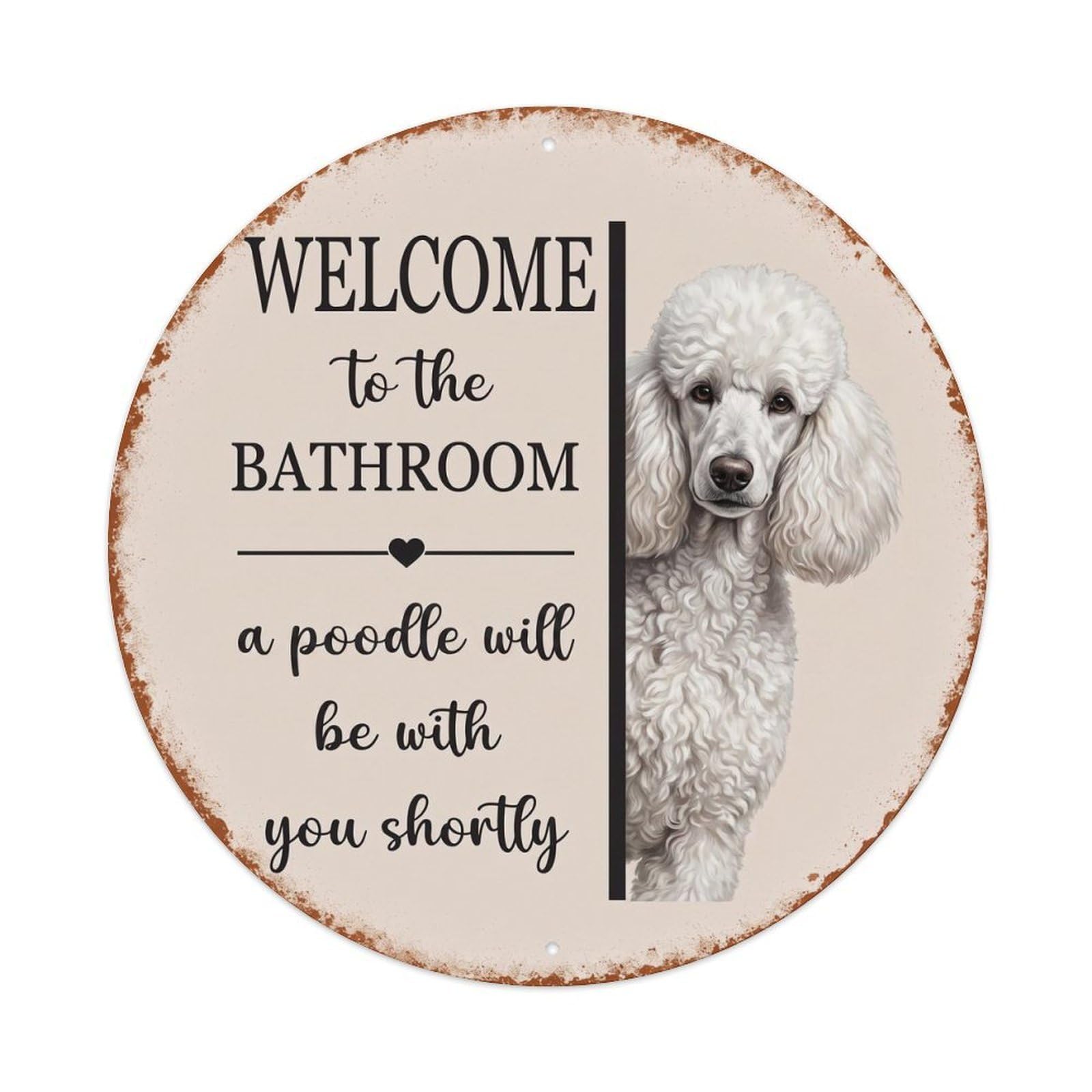 Vintage WELCOME To The BATHROOM Poodle Dog Metal Tin Sign