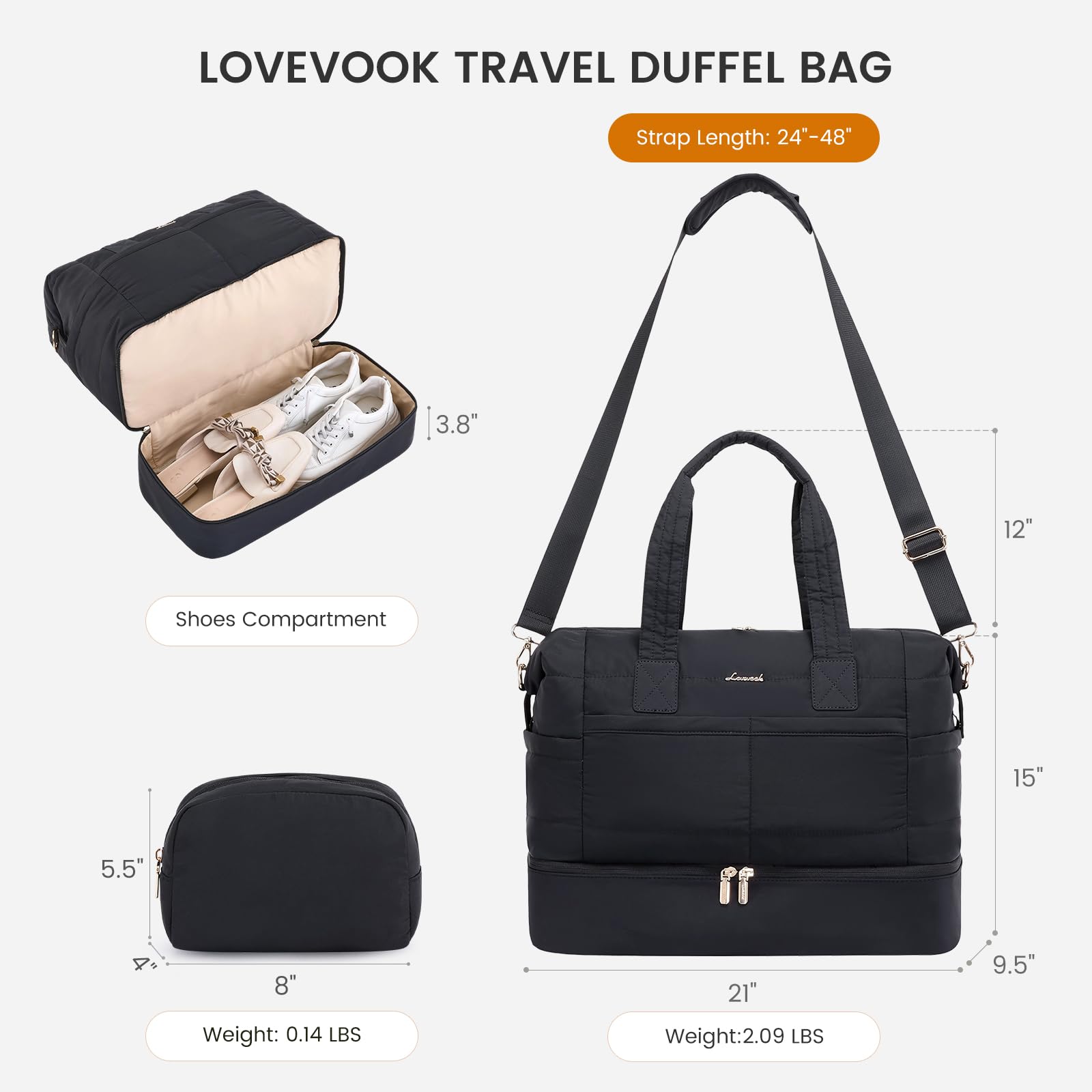 LOVEVOOK Reisetasche, Schwarz, Extra Large