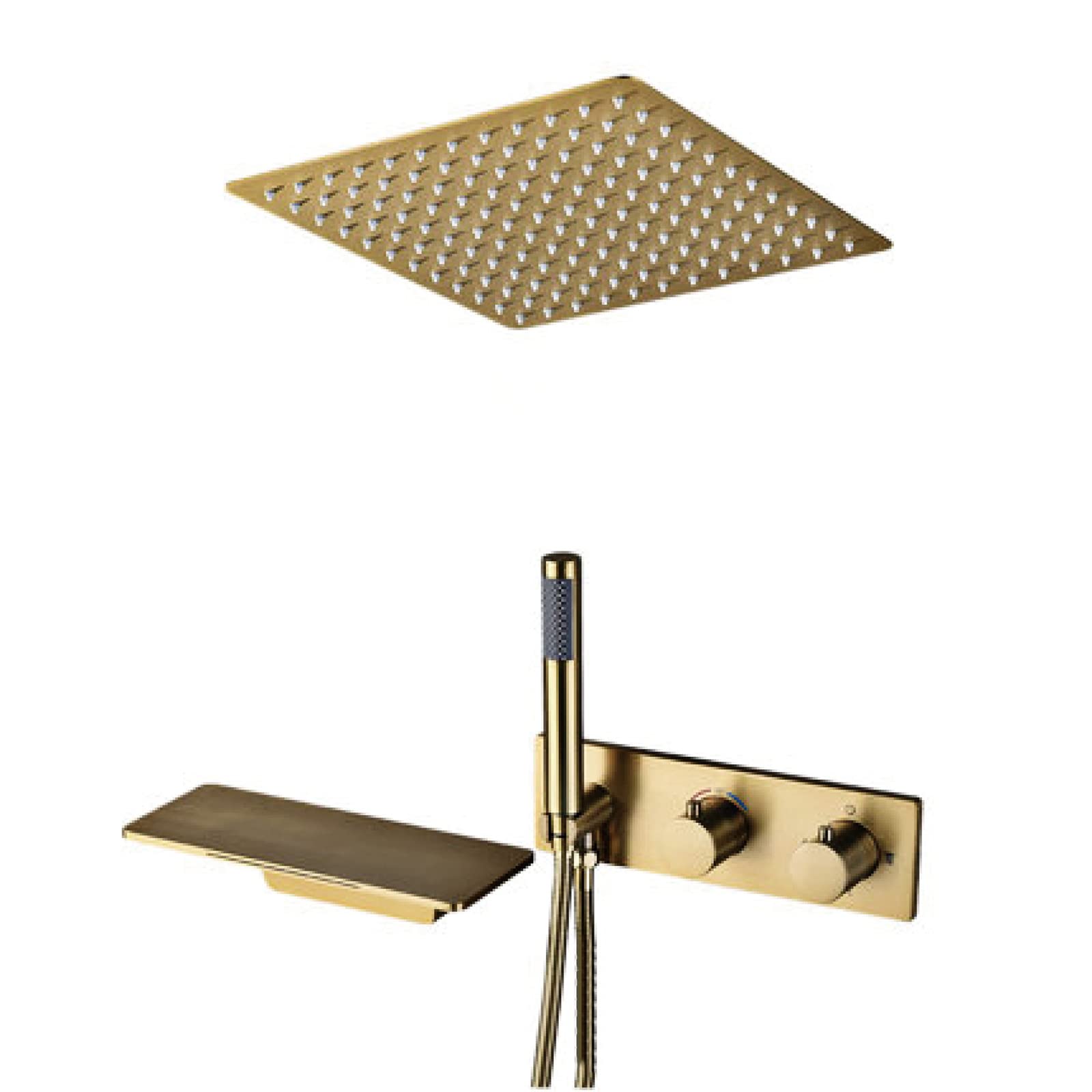 NGDFGR Shower Concealed Thermostatic Shower Faucet Set Brushed Gold Anti Scald Shower Set With Hand Shower And Rainfall Shower Head Ceiling Mounte,A-12 tum