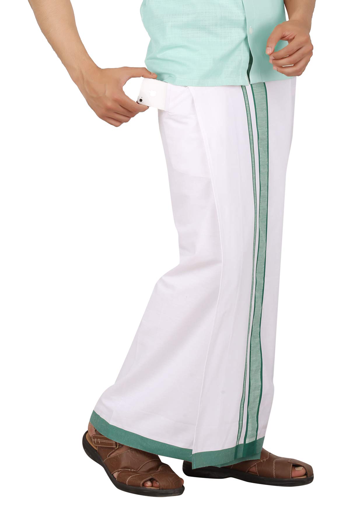 Prakasam Cotton Men's Cotton Readymade Dhoti (Moon-Vel-Pkt Green_42)