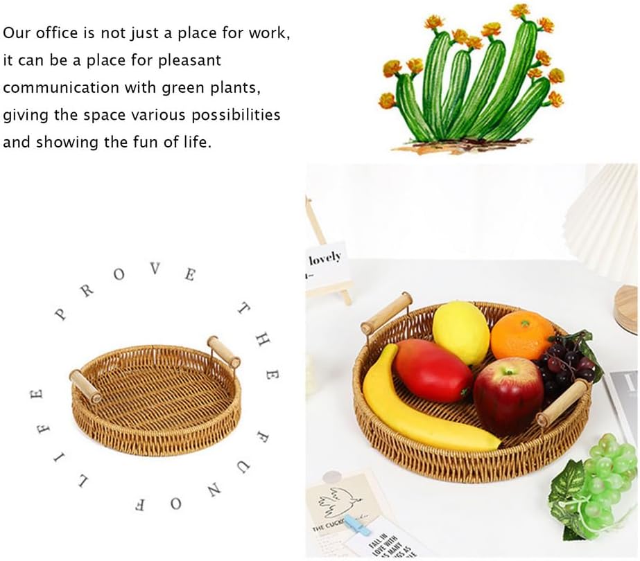 Imitation Rattan Handmade Woven Kitchen Vegetable Drainer Basket, Wicker Woven Food Storage Display Box for Bread, Food Snacks Strainer