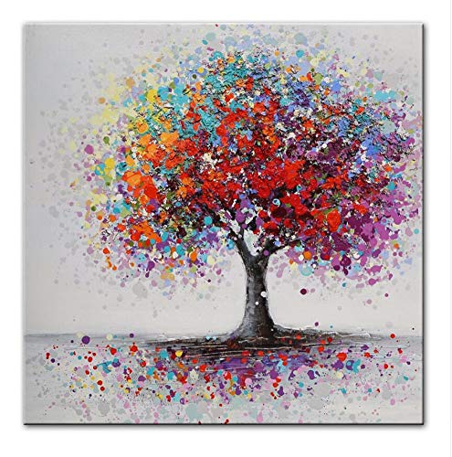 Chaoaihekele Abstrait Arbres Paysage Peintures À L'Huile Impression Sur Toile Coloré Pop Art Impressions Sur Toile Mur Photos Pour Le Salon Sans Cadre 60X60Cm Cover