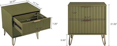 Miniatura 3 de Manhattan Comfort Dumbo - Moderna mesita de noche 2.0 con 2 cajones y patas de metal, patas doradas repartidas, diseño acanalado vertical,