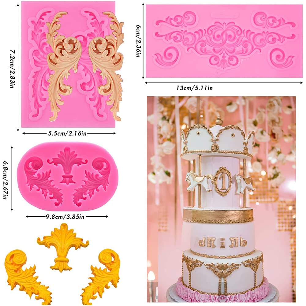 5 Pcs Baroque Fondant Molds Relief Flower Lace Mould Filigree Mold Candy Chocolate Molds for Cake Decoration Wedding Theme, DIY Cupcakes, Graduation Season, Polymer Clay Baking