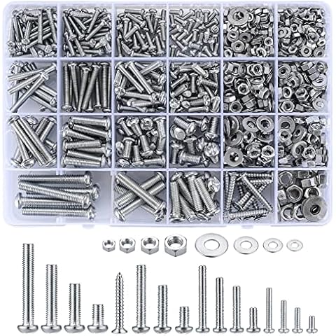 900 g/0.9 kg Round Head Screws and Nuts and Washers Assortment Kit, M3/M4/M5/M6 Stainless Steel Head Hex Socket Button Head Cap Bolts Nuts Washers, Cross Pan Head Machine Screws Bolts and Nuts Cover